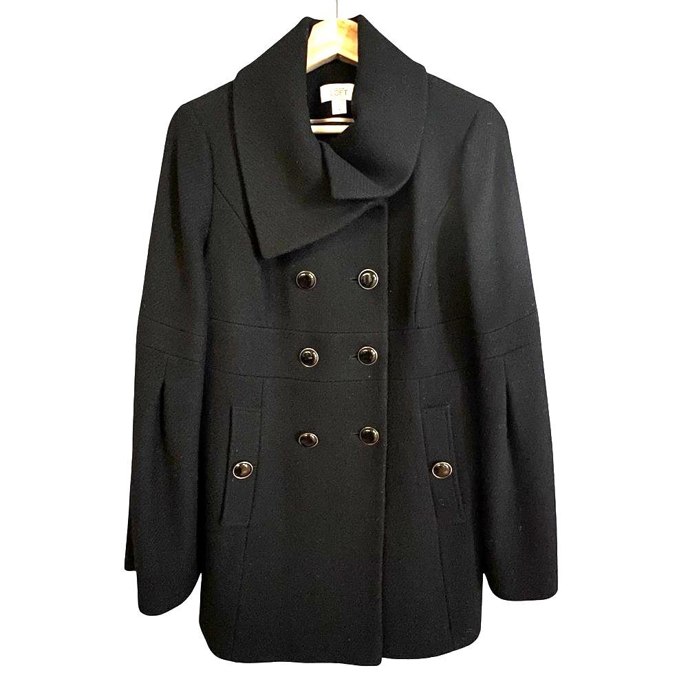 LOFT Womens Wool Blend Pea Coat Sz 4 Minimalist Classic Quiet Luxury Career CBK